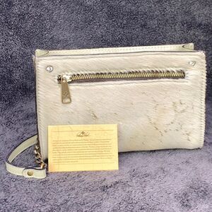 Patricia Nash TURATI White Calf Hair w/ Chain Metallic Gold Crossbody Purse Bag